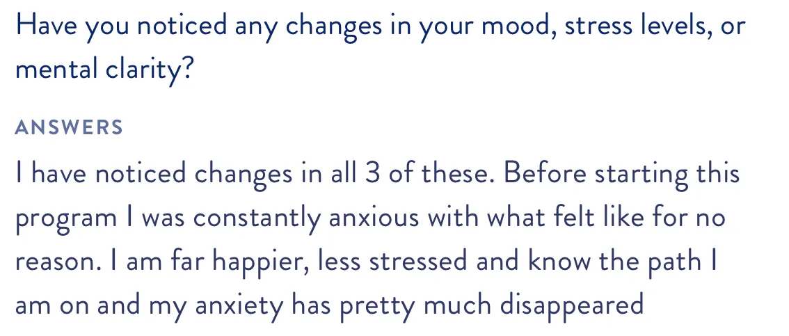 Member quote — anxiety has disappeared