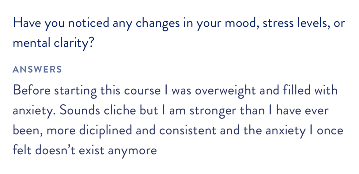 Member quote — anxiety doesn't exist anymore