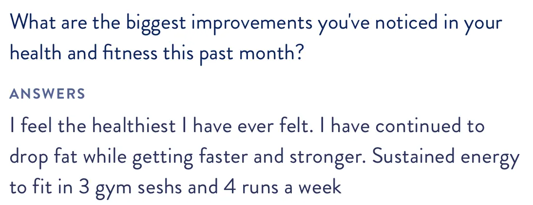 Member quote — healthiest I've ever felt